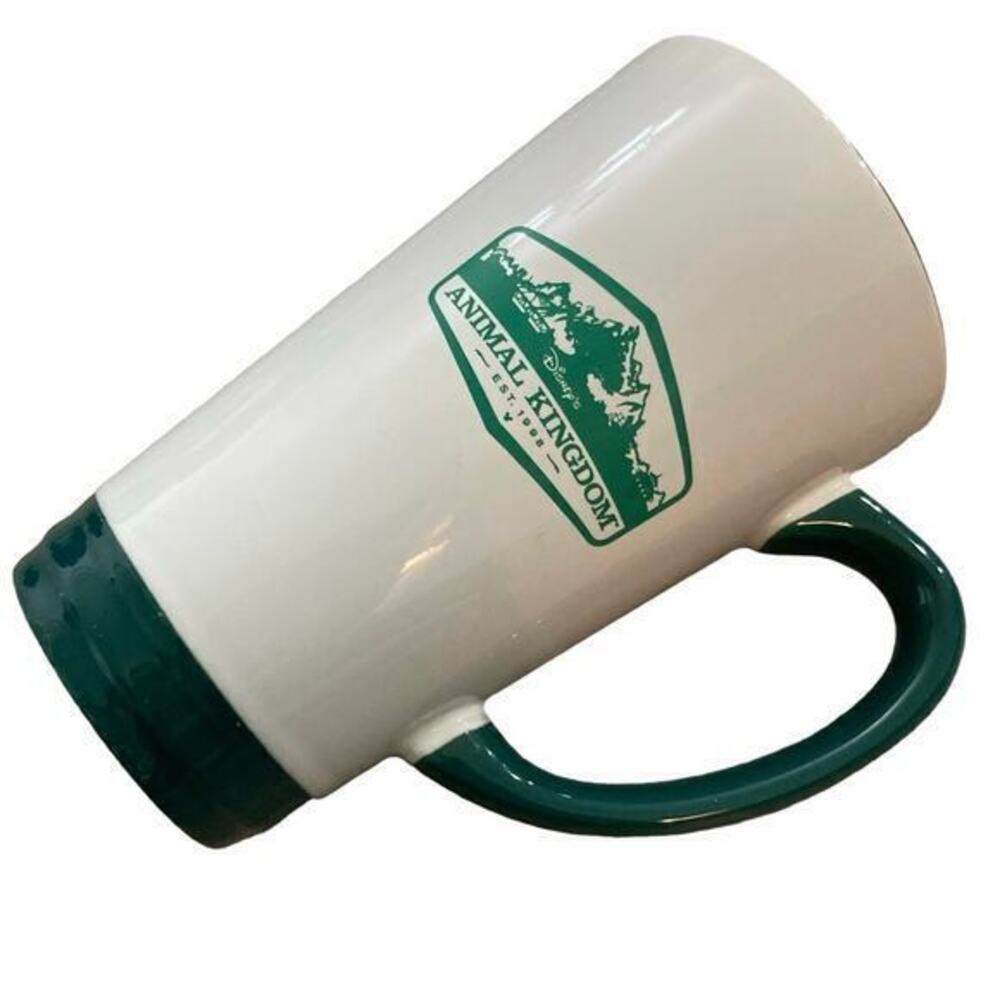 Vintage Disney Parks Animal Kingdom Ceramic Travel Mug Cup 1998 White Green Logo